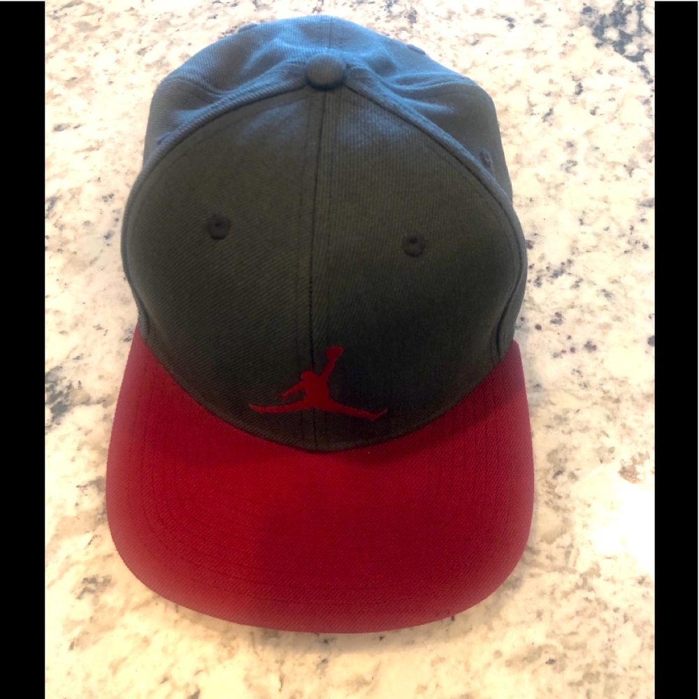 Jordan Grey Hat with Red Bill and Emblem